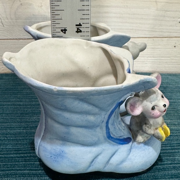 Vintage Planter Ceramic Blue Baby Boot with Baby Mice Made in Taiwan - Picture 9 of 10